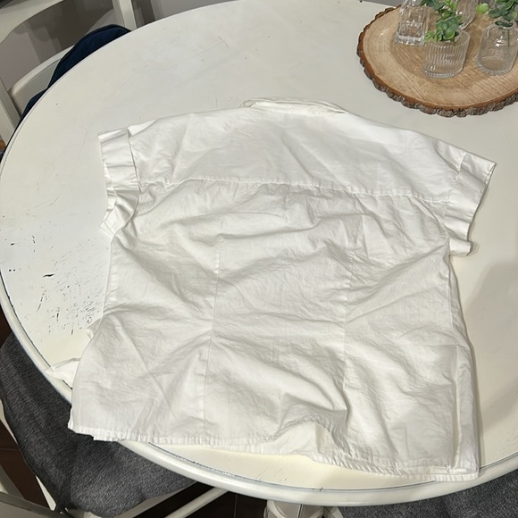 White cotton cross over short sleeve blouse - Picture 4 of 4